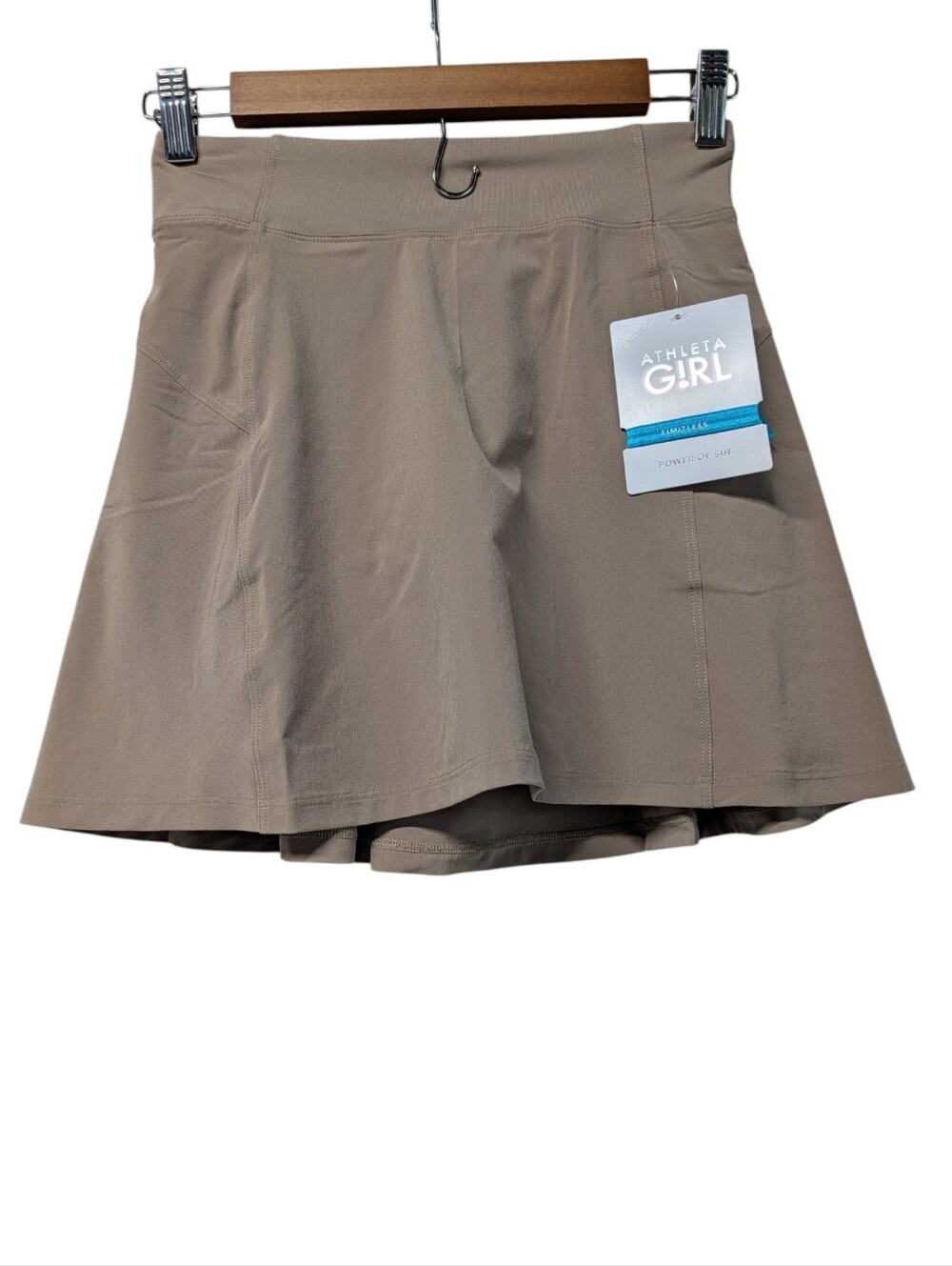 Athleta Girl School Day Skort M NWT Beige Khaki Athletic Skirt Built-in Shorts
